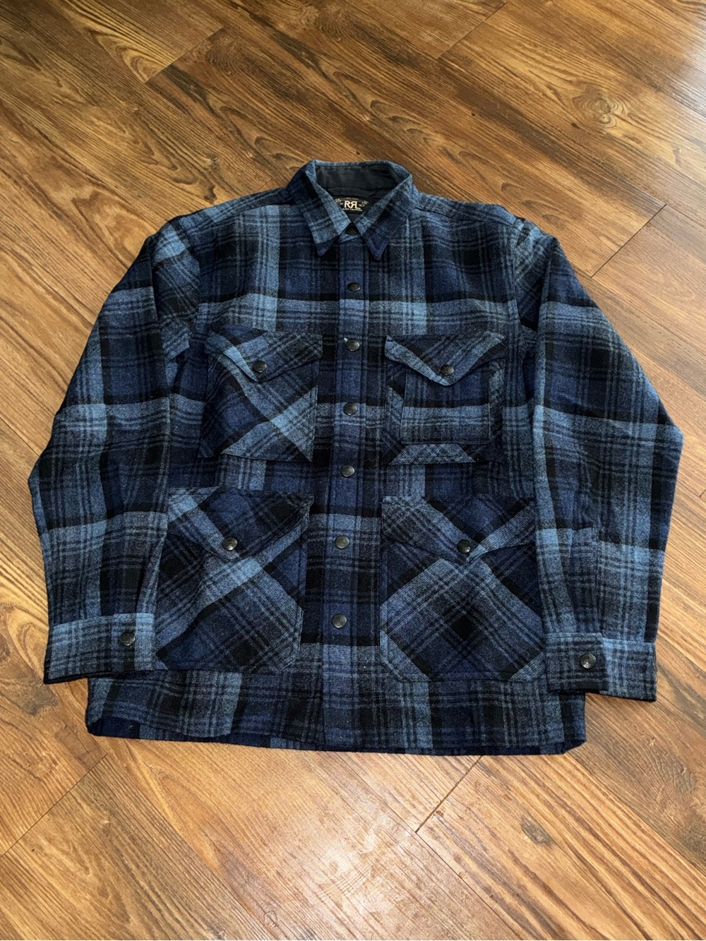 RRL Blue Plaid Wool-Cotton Button Down